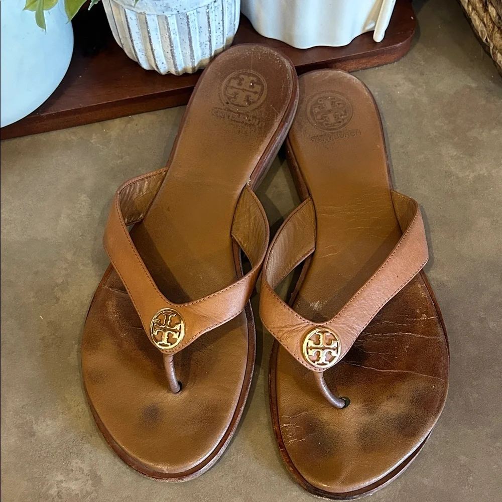 Tory Burch Brown Leather Benton Thong Flip Flops Sz 8